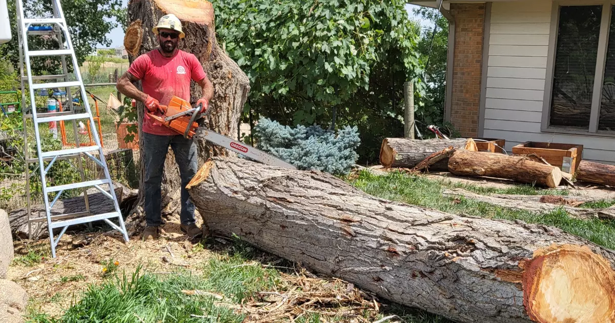 A person holding a chainsaw