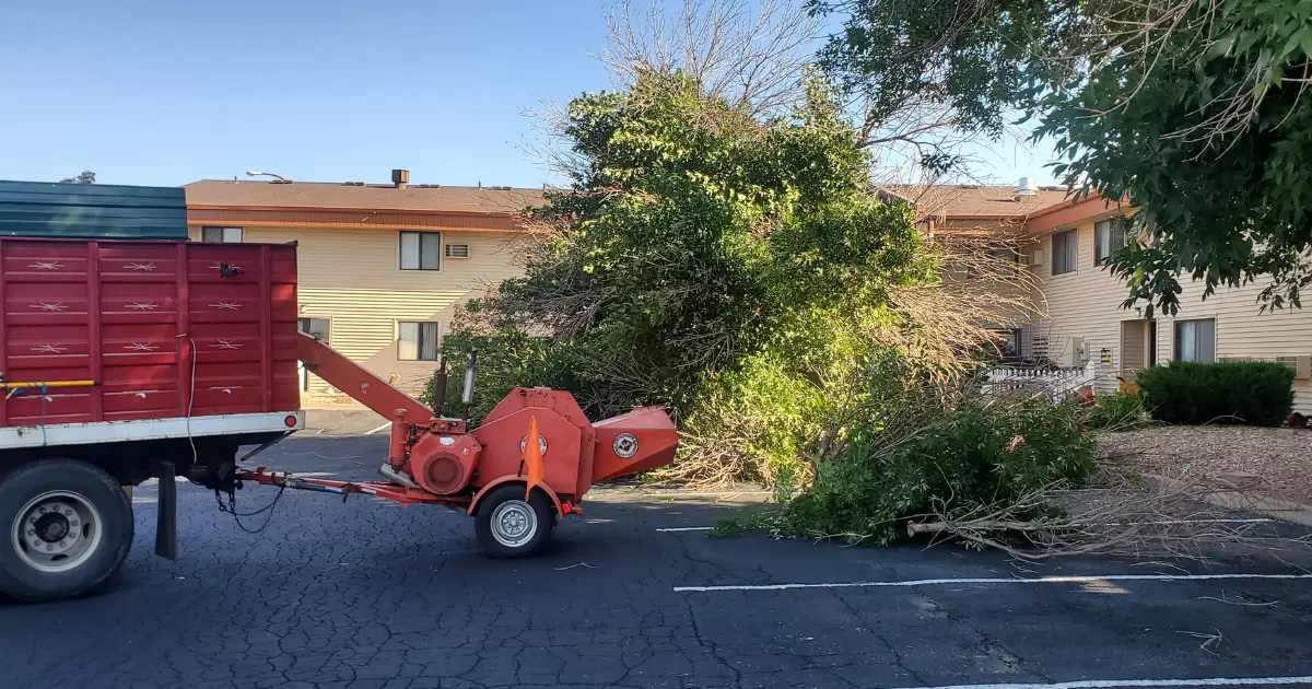 red truck with ford wood chipper